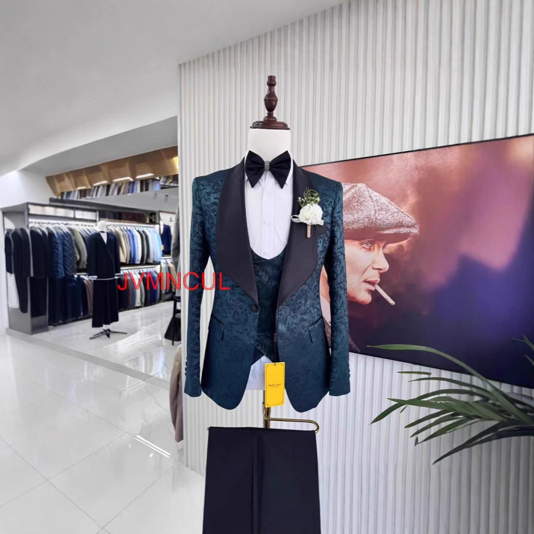 2026 Man Suit Men's Plaid Suit 3PCS Slim Fit Blazer Waistcoat Trousers Wedding Ceremony Party Banquet Host Formal Wear Set