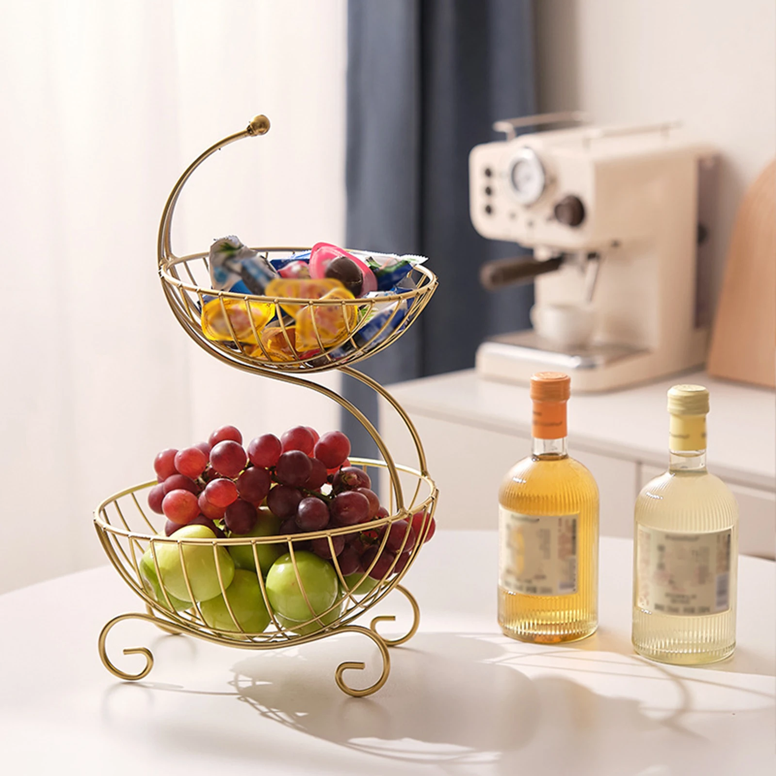 2 Tier Decorative Modern Fruit Basket Vegetable Bread Holder Fruit Storage Rack Serving Tray Home Kitchen Organizer