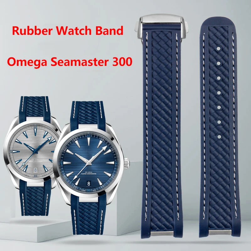 

20mm Rubber Silicone Watch Strap For Omega Seamaster 300 AT150 Aqua Terra Ultra Light 8900 Steel Buckle Blue Watchband Bracelets