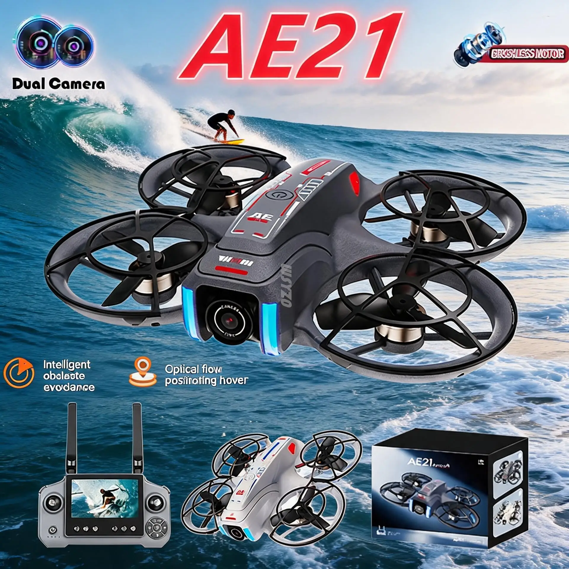 

AE21 Drone Professional HD Dual Cameras WiFi FPV UAV 4.3-inch LCD Rc Brushless Quadcopter Optical Flow Positioning Toys Airplane
