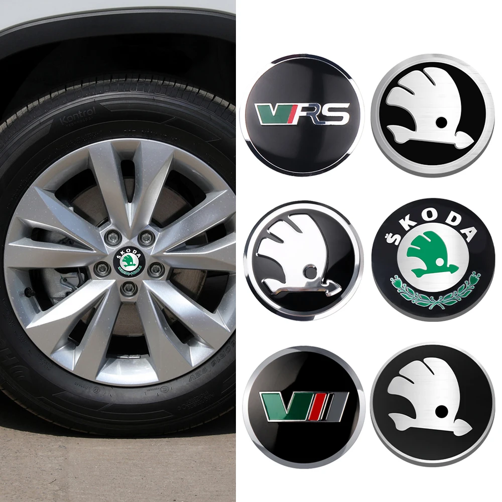 56/60/65/68MM Car Wheel Center Hub Caps Sticker Tire Rim Covers For Skoda S Logo Octavia Fabia 2 Superb 2 Kamiq Kodiaq VRS VII