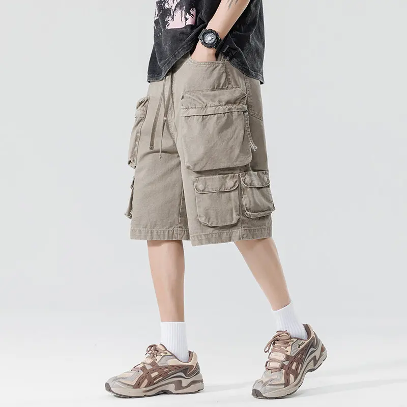 Loose Men's Casual Cotton Pants Summer Street Style Five-Quarter Shorts Multi Pockets Comfortable Breathable Men's Cargo Shorts