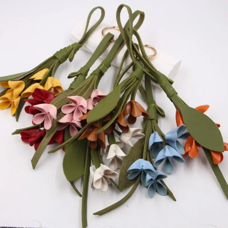 Niedlicher Osmanthus-Taschenanhänger, kreativer handgefertigter PU-Leder-Blumen-Schlüsselanhänger, modischer Cartoon-Taschenanhänger, Auto-Ornament – Detail 1