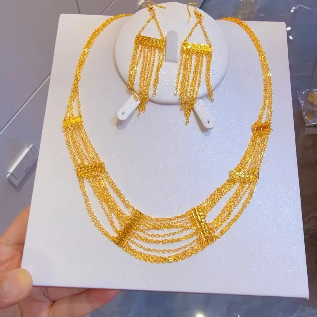 

New European Dubai 24K Gold Plated Necklace Earrings Wedding Party Gift Jewelry Set for Lovers YY10632