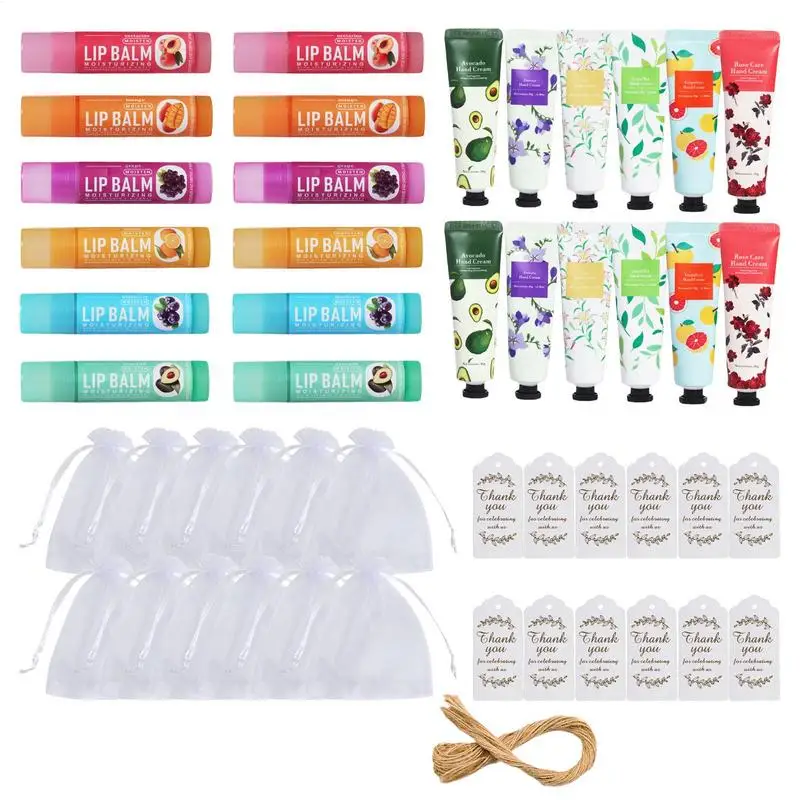 24pcs Hand Cream Lip Balm Gift Set hand cream/ lip balm in bulk Card,Gauze bag,String Hand Lotion Christmas Stocking Stuffers