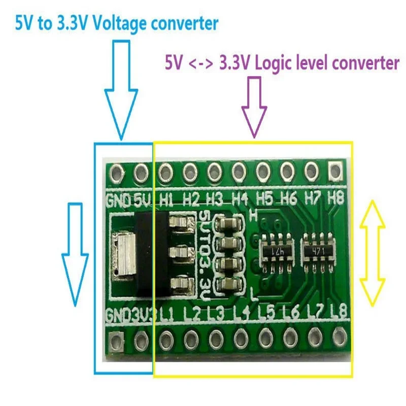 2 In 1 DC 5V To 3.3V Buck Setp-dowm AMS1117-3.3V LDO Voltage Regulator Module & Base Resistor TTL Logic Level Converter Board