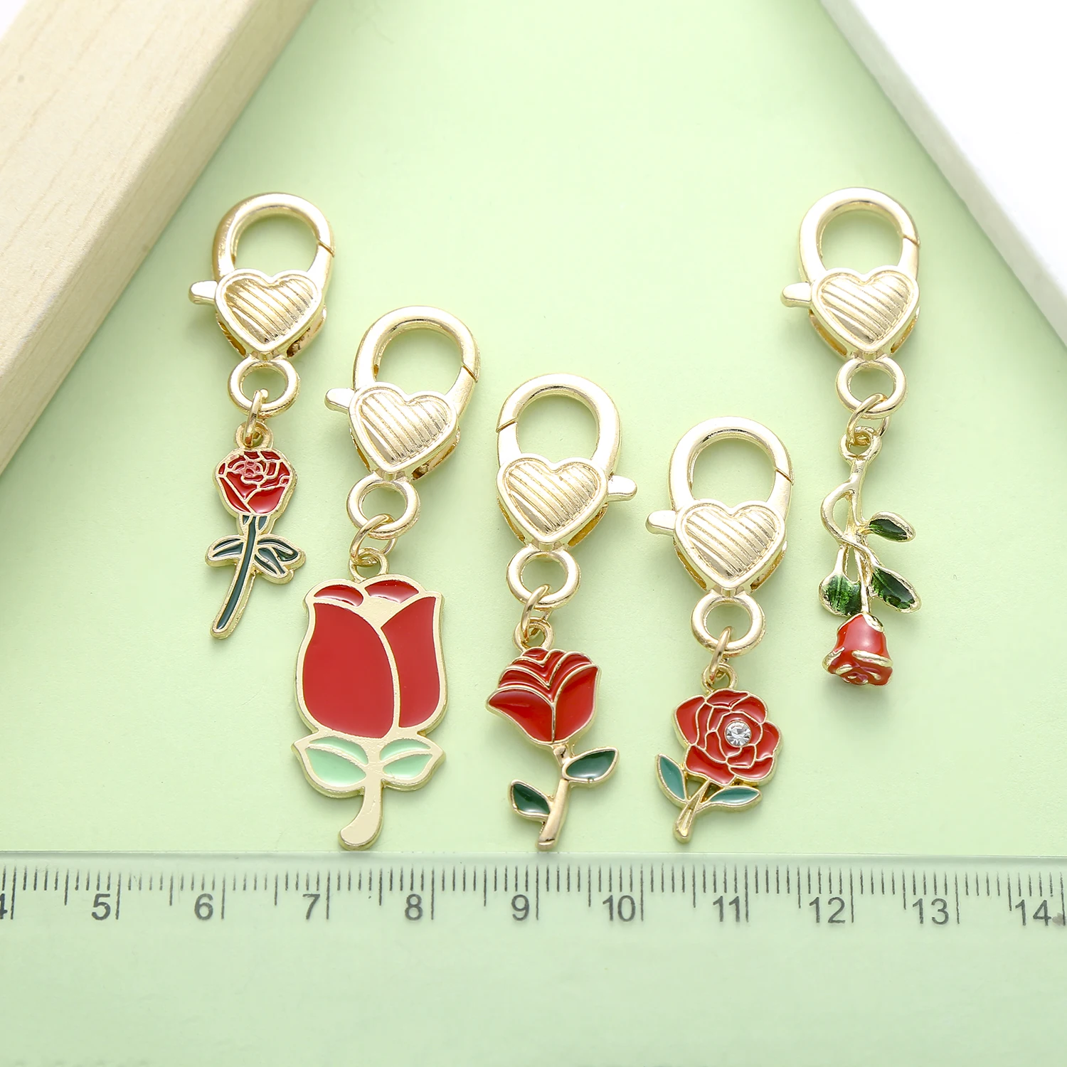 5pcs Enamel Flower Keychains, Alloy Rose Flower, Cherry Blossom, Chrysanthemum Key Ring, For Car Keys, Backpacks, Wallets