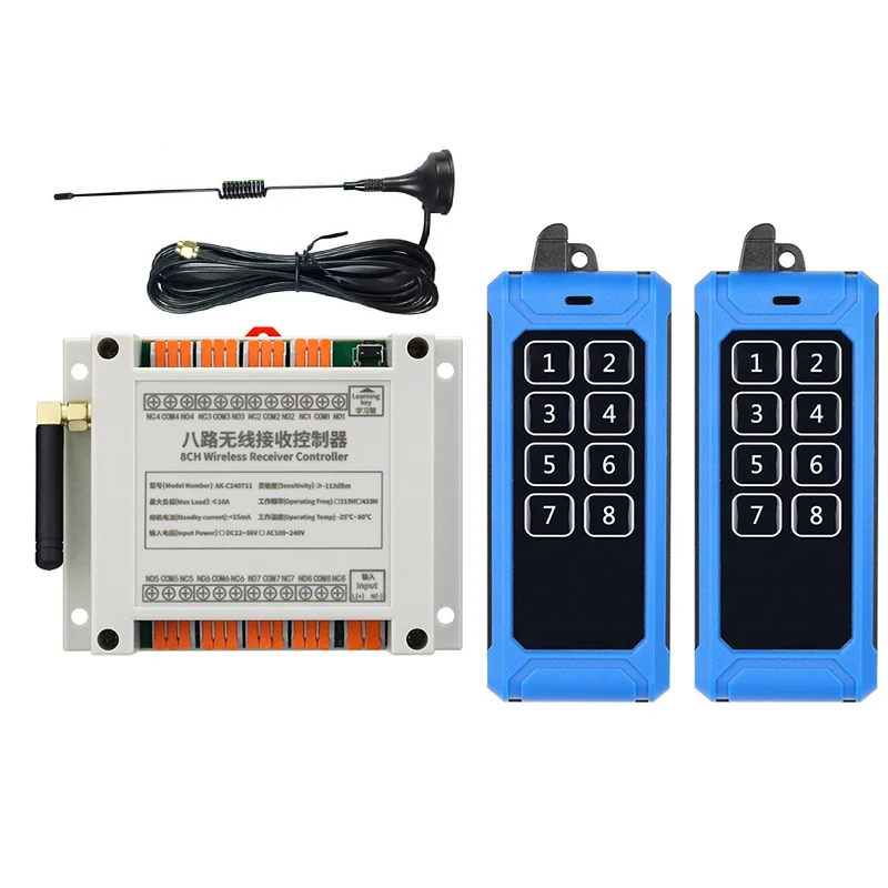 433MHZ 1000m Industrial DC 12V 24V 36V 8CH RF Wireless Remote Control Overhead travelling crane System Receiver Suckers antenna