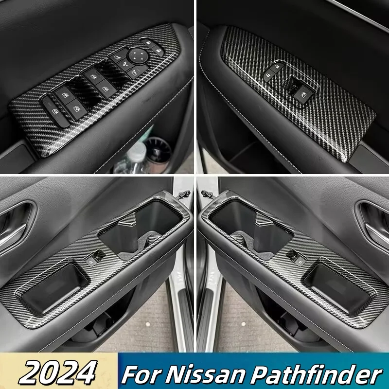 

LHD For Nissan Pathfinder 2024 Car Styling Accessories ABS Carbon Fibre Inner Armrest Door Window Glass Lift Switch Button Panel