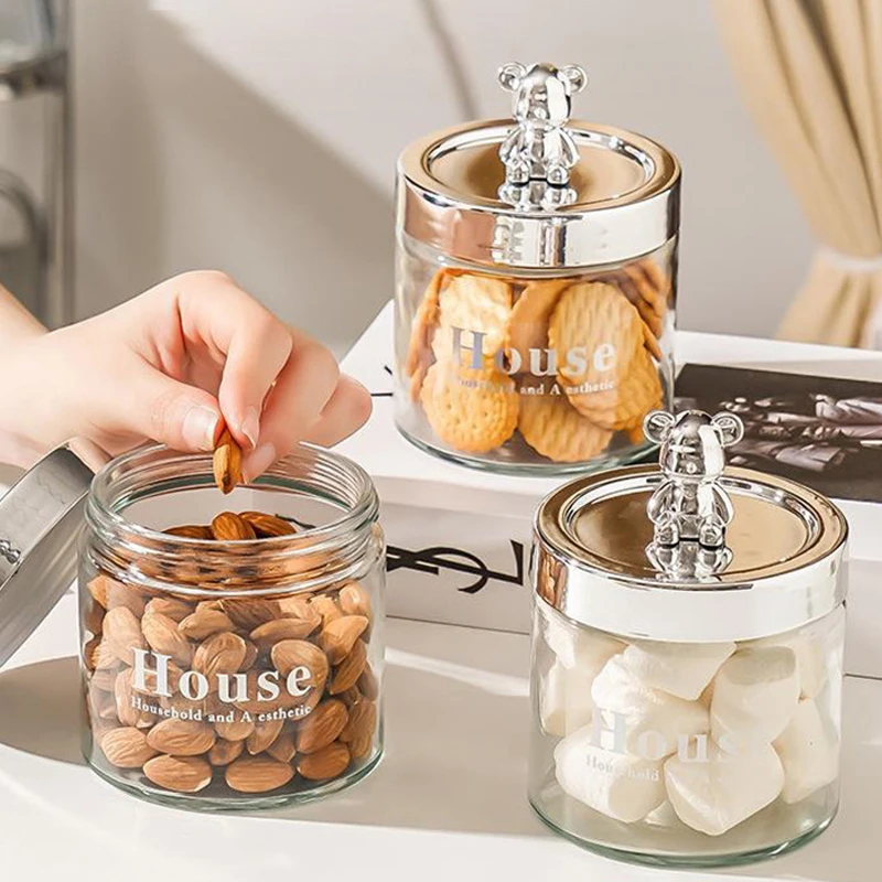 

Cute Bear Sealed Storage Tank Container Plastic Sealed Candy Nut Box Food Storage Jar Household Kitchen Organization