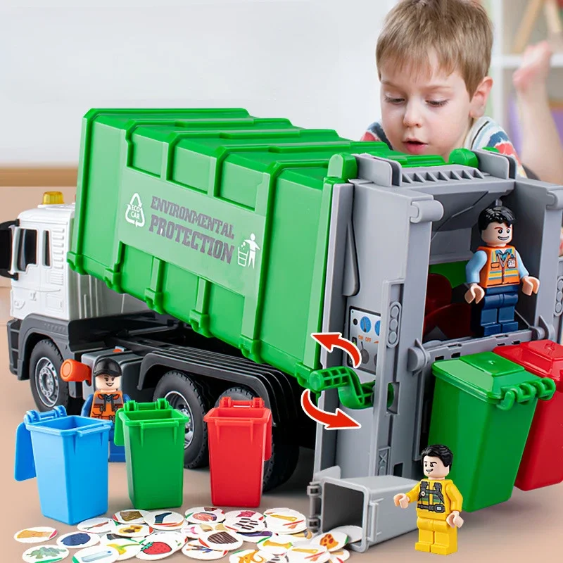 Pneumatic version Extra Large Children's Garbage Truck Sanitation Truck Engineering Self Dumping Garbage Bin Children's Toy Boy