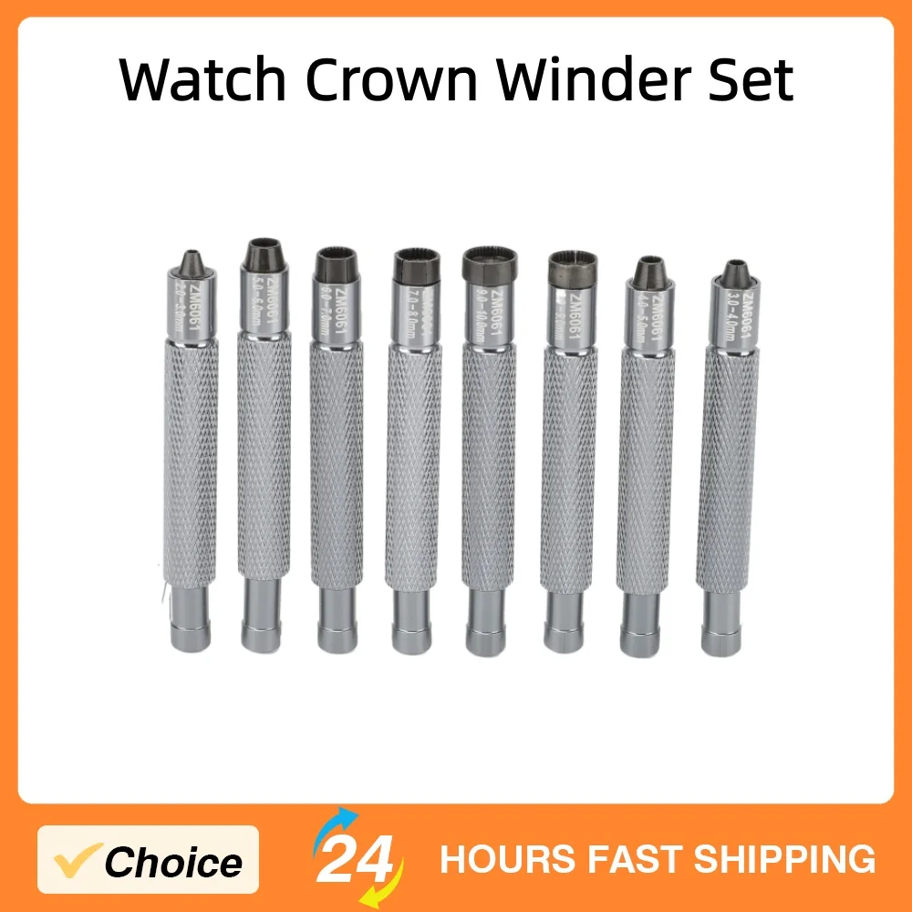 

8 Pcs Watch Crown Winder Set for Repairing Watch Crown 2-10mm Aluminum Alloy Ergonomic Winder Screw Watch Crown Winding Tool