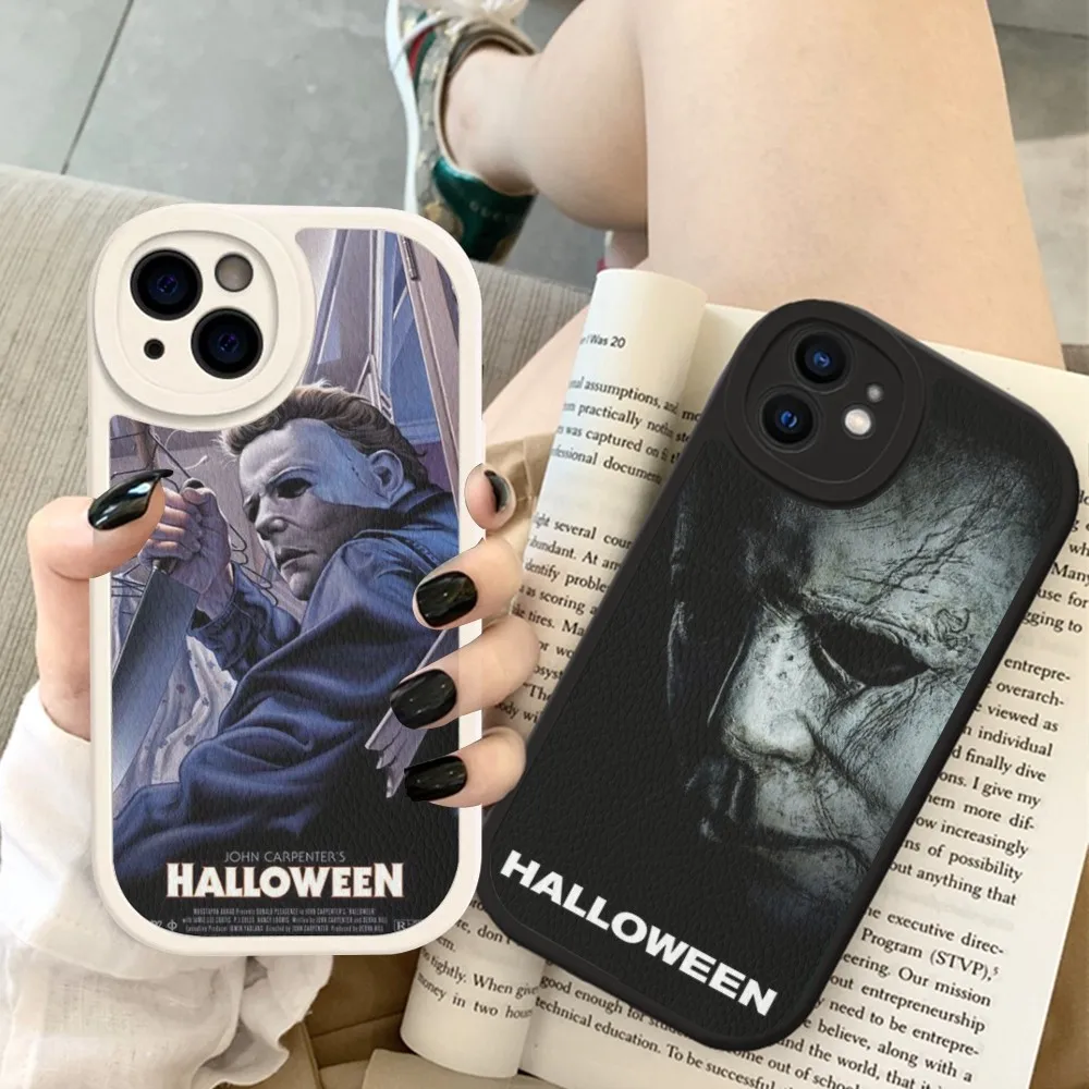 M-Michaels-M-Myers Horror Halloween Movie Phone Case Hard Leather For IPhone 16 15 14 13 Mini 14 Pro Max Xs X Xr 7 8 Plus Fundas