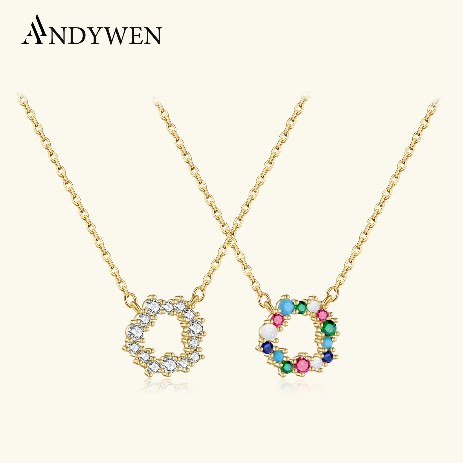 ANDYWEN-colgante Simple de Plata de Ley 925 chapado en oro de 18 quilates, línea de cristal de circón CZ, joyería de lujo, regalo, joyas de arcoíris