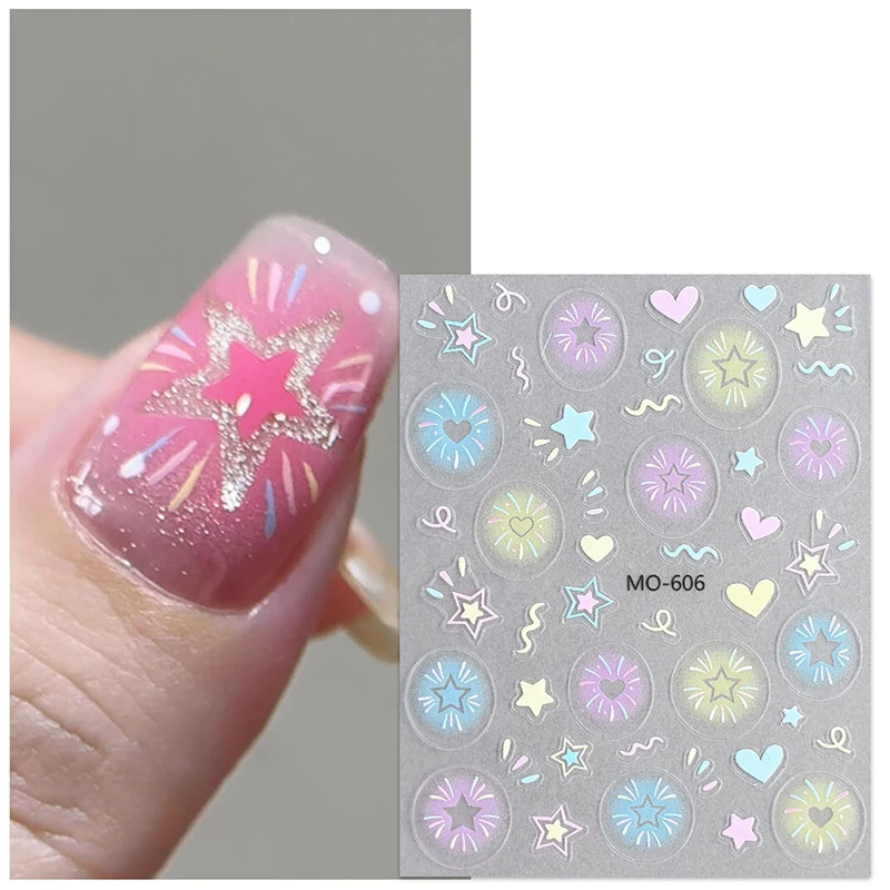 Dopamine Fireworks Nail Art Stickers Romantic Starry Sky Bright Fireworks Adhesive Nail Slider Jewelry Nail Art Sticker