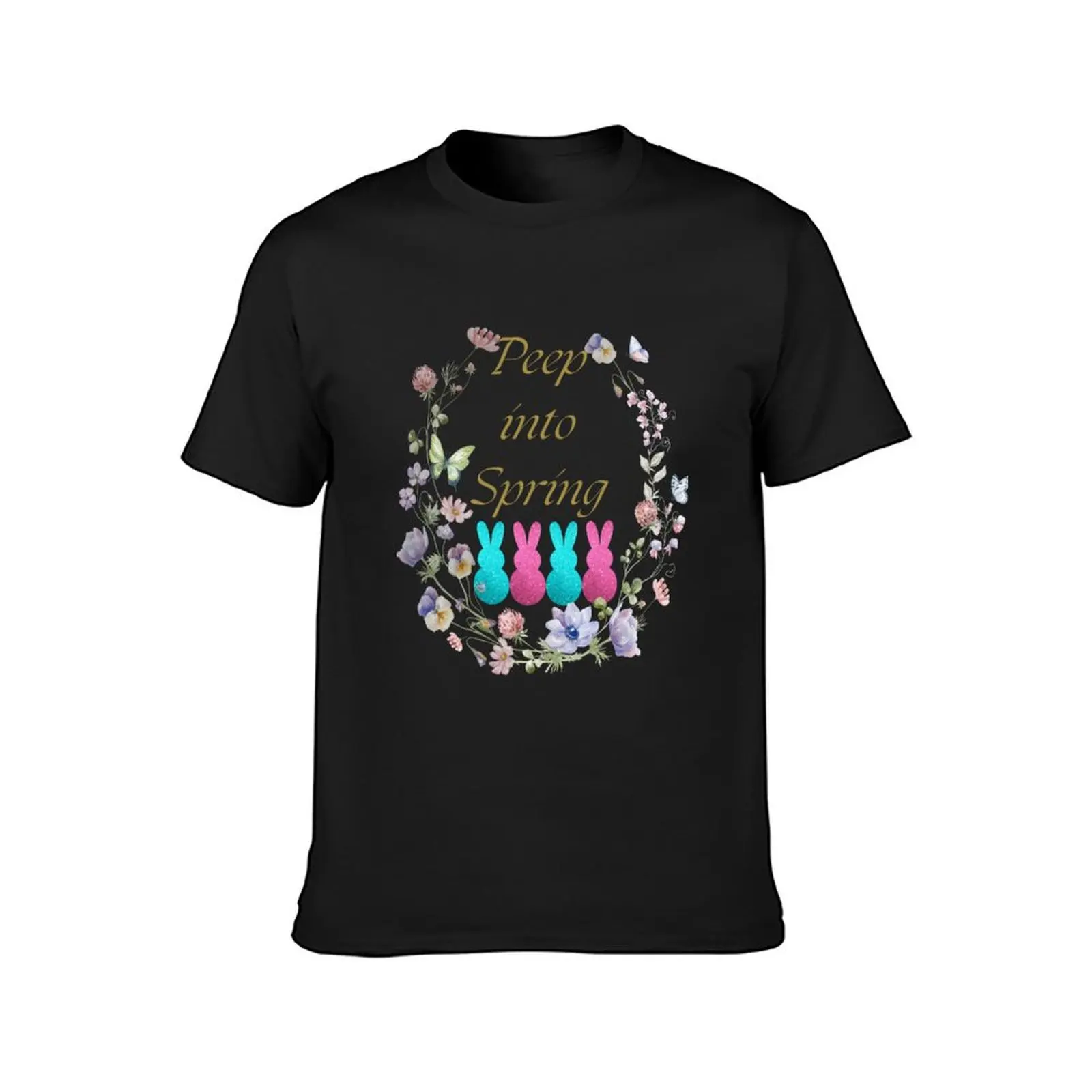 Sparkling Bunnies and Spring Blossoms Artwork T-Shirt plus size tops funnys aesthetic clothes plain white t shirts men