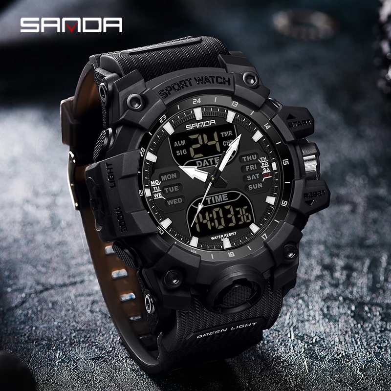 SANDA G style New Men Watch 50M Waterproof Sports Military Quartz Watch For Male Electron LED Digital Wristwatch Reloj De Hombre