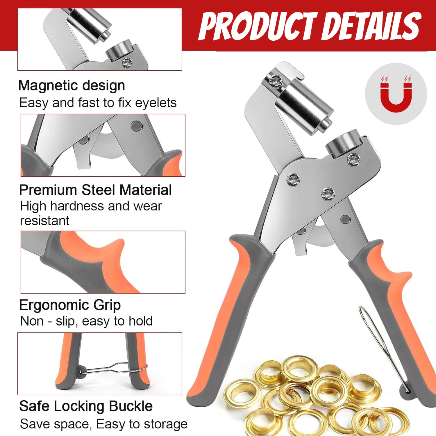 Grommet Tool Kit with 100/200/300/500 Sets 3/8 Inch 10mm Grommets Handheld Press Eyelet Pliers Kit for Tarp Fabric Banner Canvas