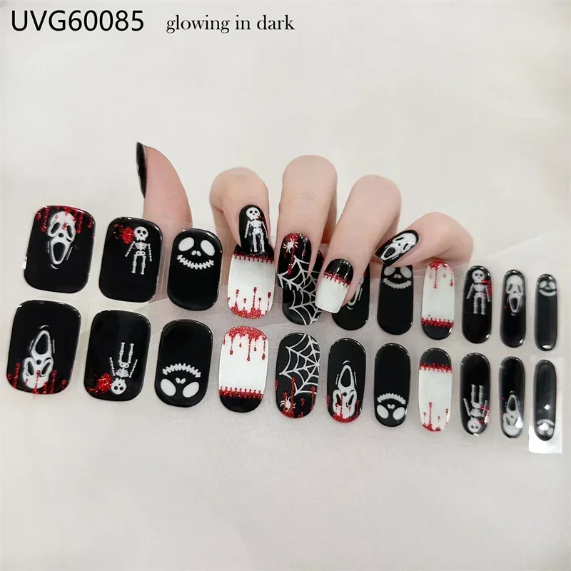 Halloween Semi-Cured Gel Nail Wraps Ghost Bat Spider Design Stickers for Nails UV Lamp Need Press On Nails Fashion Manicure