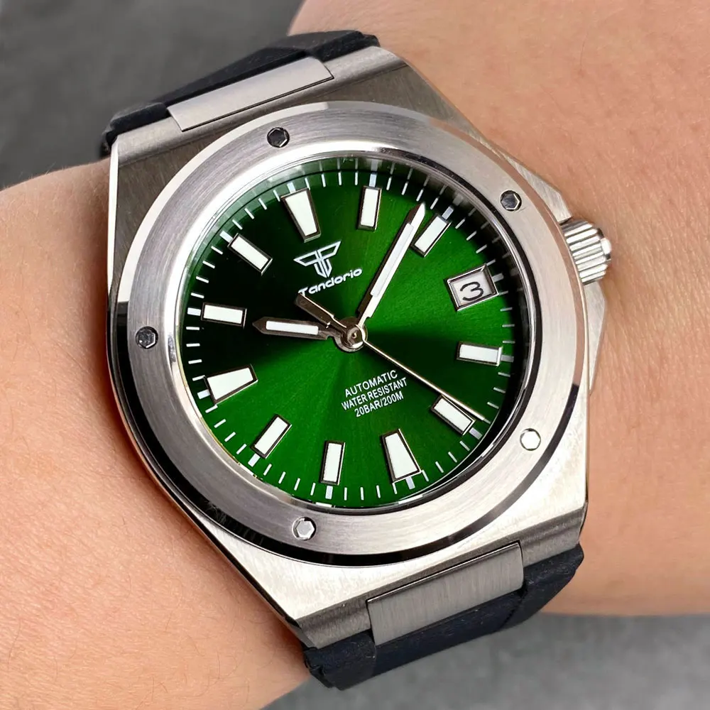 ساعة Tandorio 40 ملم مطلية بالذهب باللون الأزرق الميكانيكية NH35 للرجال ساعة غوص أوتوماتيكية 316L تاريخ Lume معقمة بمفتاح منخفض وطراز فاخر