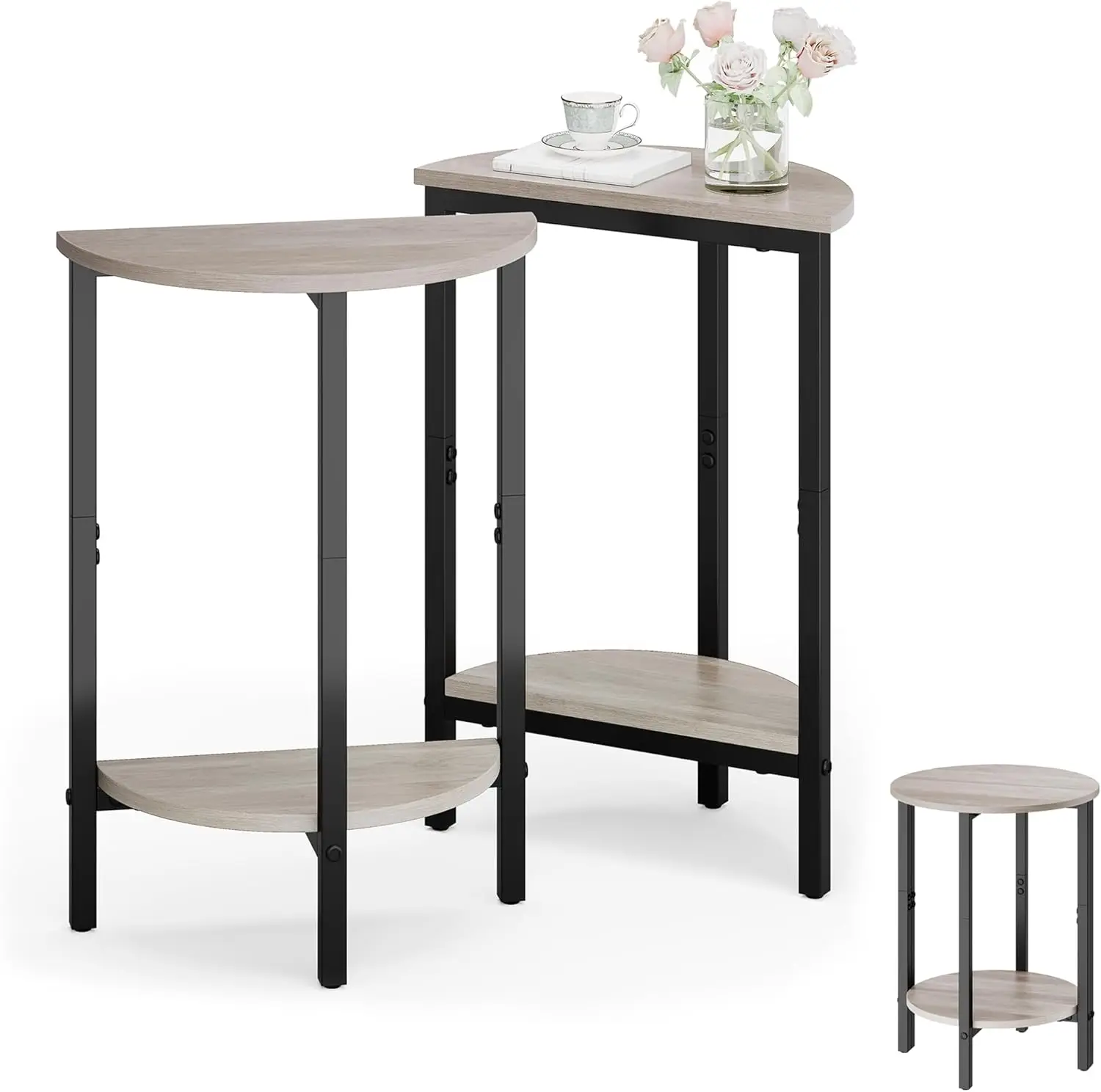 

Side Tables Small End Tables, Set of 2 Half Round Side Table for Living Room, 2 Tier Couch Side Table, Small Round Coffee Tab