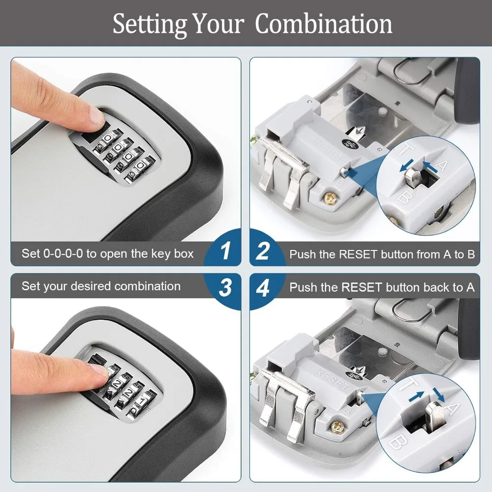 Key Safe Wall Mounted Waterproof Lock Box Security Key Box with Resettable 4 Digit Combination Heavy Duty Key Cabinet Outdoor