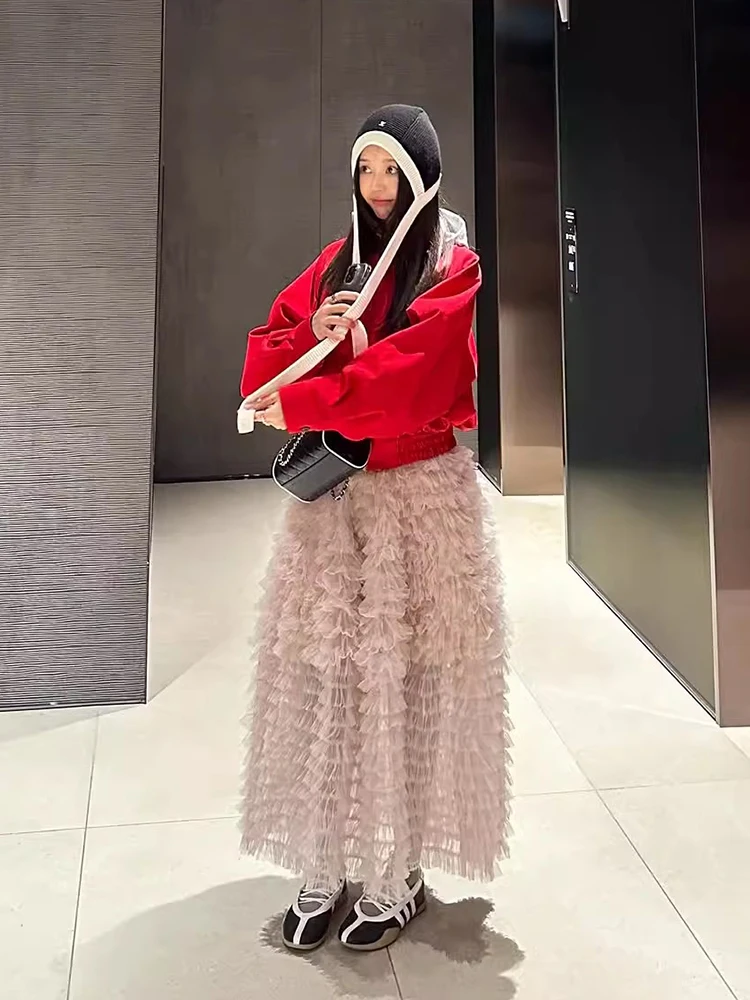 

Шикарная летняя новая милая утягивающая многослойная юбка с высокой талией для похудения, пышная юбка-тортик, женская юбка из полиэфирного волокна, длинная...