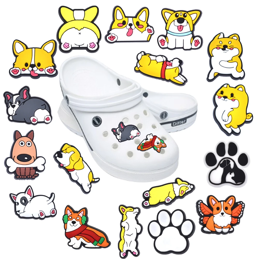 

NEW 1-50pcs Cute Cartoon Corgi Dog Series PVC shoe Accessories DIY Detachable Waterproof PVC Shoe Decorations Kids Gifts