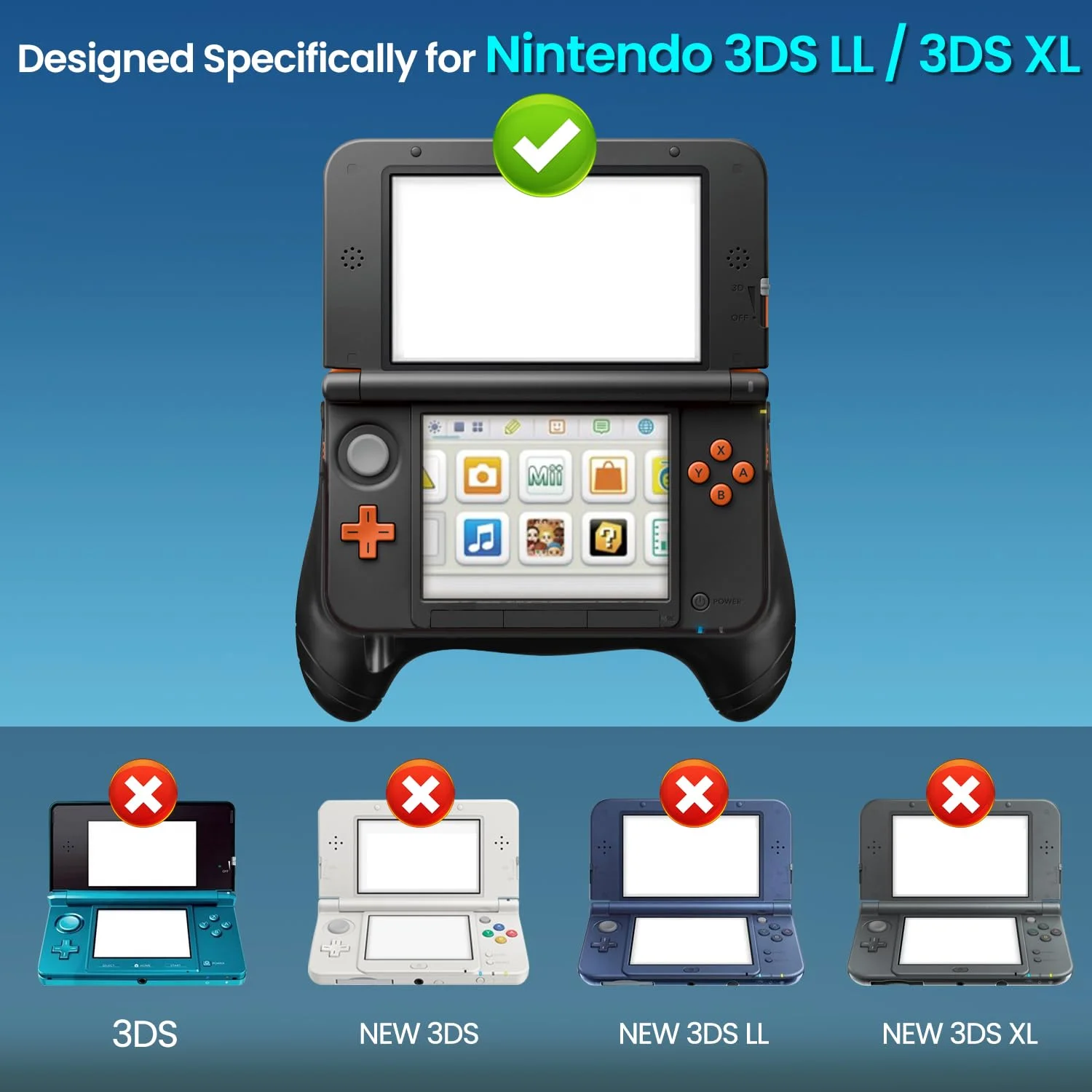 Ergonomic 3DS XL Hand Grip with Kickstand, Anti-Slip Protective Cover for Nintendo New 3DS XL & New 3DS Handheld Console view 4