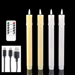 2/4 Pieces Warm White 10 Inch Decorative USB Rechargeable Candles Remote Christmas LED Taper Candles,Plastic Wedding Candlles