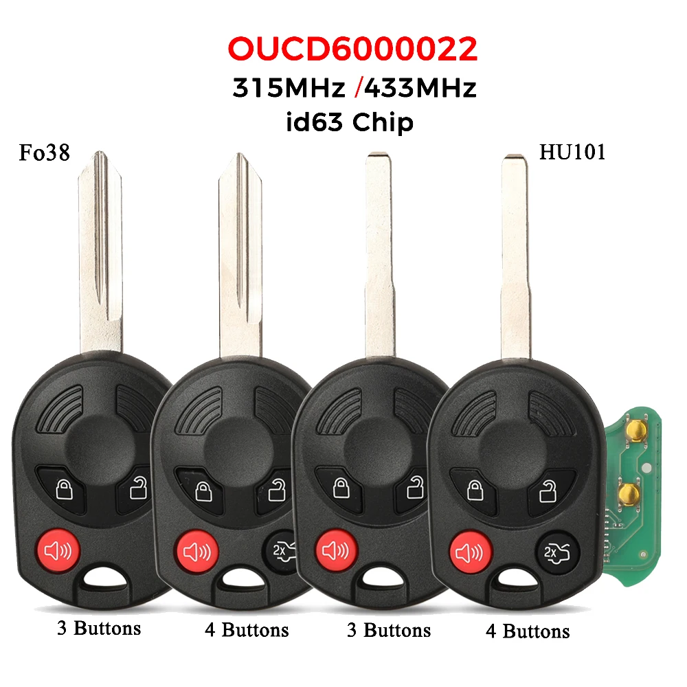 Jingyuqin OUCD6000022 315/433MHz ID63 Remote Smart Car Key For Ford C-Max Edge Escape Focus Lincoln Mazda Mercury HU101 Fo38
