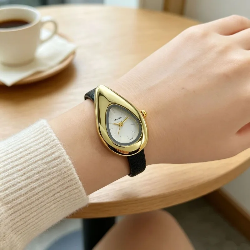 Hot Sale New Design Irregular Water Drop Dial Quartz Watch Ladies Retro Soft Leather Strap Wristwatch Female Dress Clock Gifts view 3