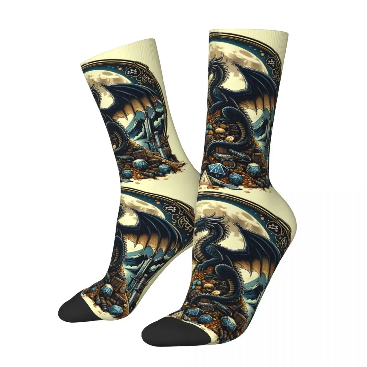 

Crazy compression Moonlit Hoard Sock for Men Harajuku Dungeons And Isometric Dragons Seamless Pattern Crew Sock Novelty