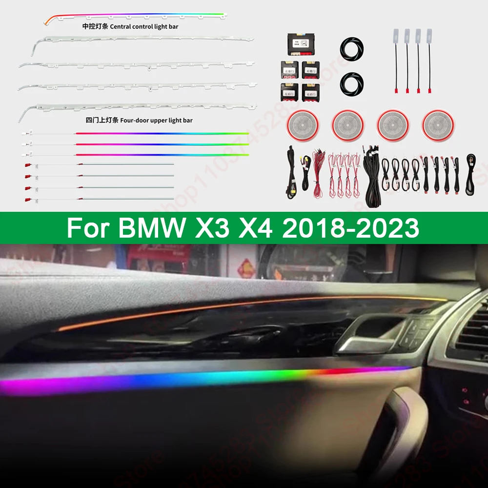 

For BMW X3 F25 G01 X4 F26 G02 2012-2023 APP Screen Control Decorative Ambient Light LED Atmosphere Lamp Dashboard Strip