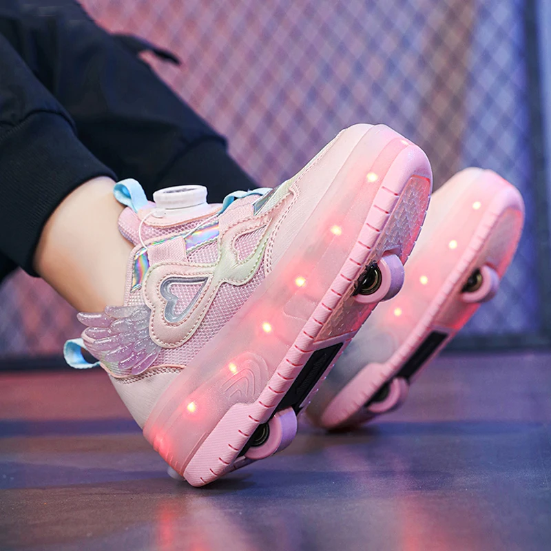 Roller Skate Shoes For  Girls Fashion Casual Sport Sneakers Kids Toys Games Outdoor 2 Wheels Light Up Boots Child Footwear