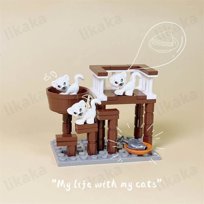 MOC Cattery Building Blocks Toys for Kids City Cats House Set Farm Blocks for Girls Boys Birthday Gift DIY Toy Cat Bed Bricks