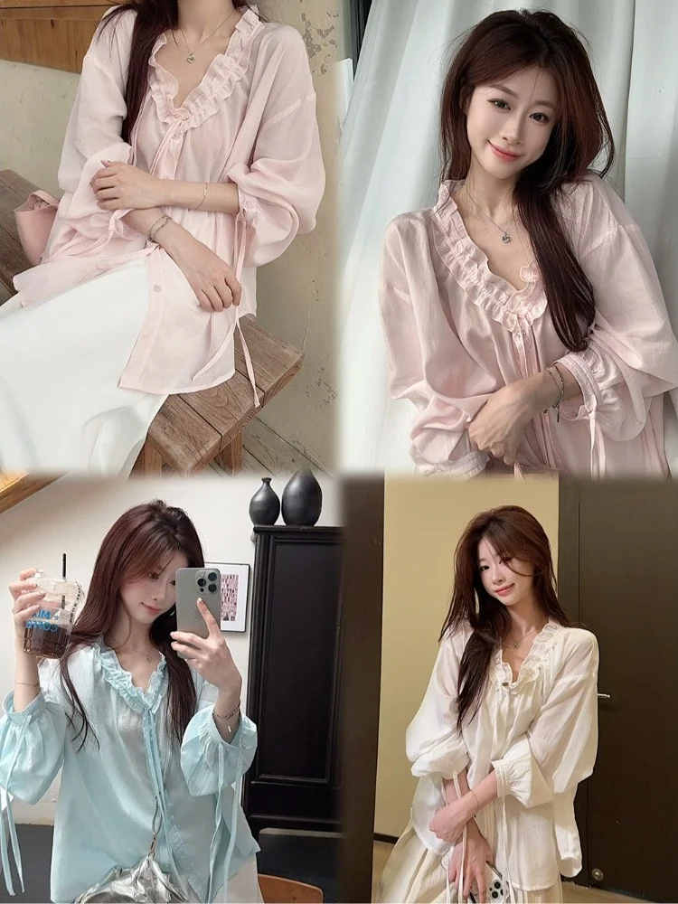 

Irregular Wooden Long Sleeve Women's Shirt Spring 2026 New Casual Loose Anti-Aging Design Sense Top Commute Style Korean...