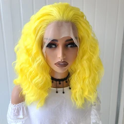Webster Syntehtic Lace Front Wigs For Women Heat Resistant Synthetic Hair Yellow Wigs Short Cut Curly Frontal Wig Cosplay