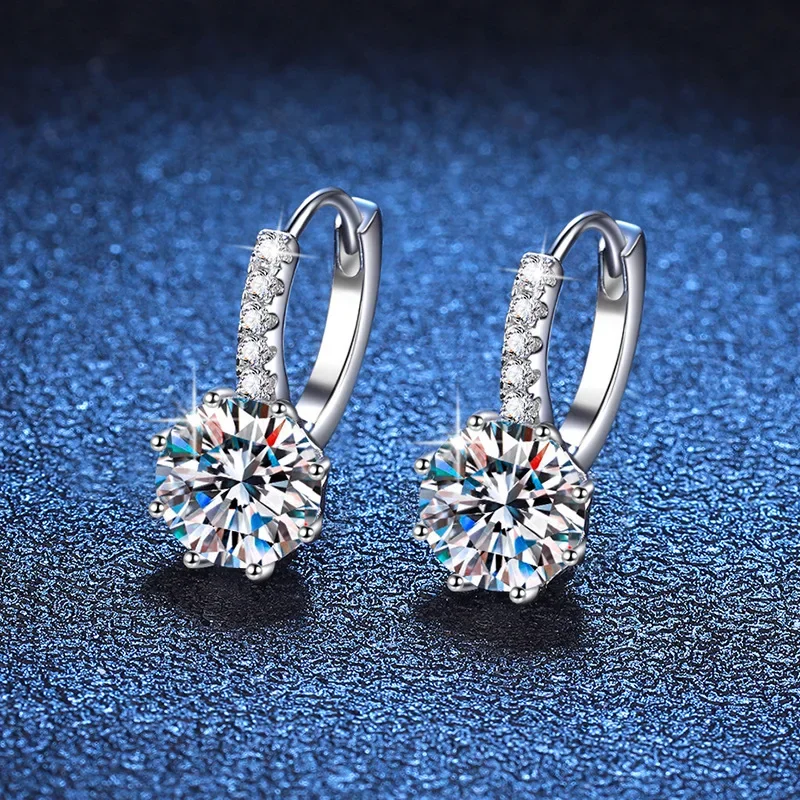

18K Gold Inlaid Diamond Earrings for Women, Simple PT950 Platinum D-color 2-carat Moissanite Fashionable Earrings Gift