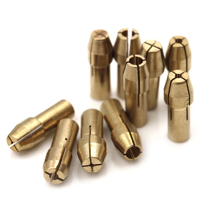 10pcs Brass Chucks 0.5-3.2mm Electric Grinding Accessories Sets Drill Grinder Three-Prong Collet Chuck ForDremel Rotary Tool