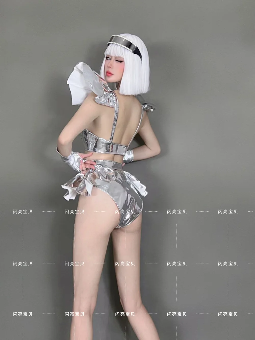 2025 Nieuwe Bar Zilver Ruimte Toekomstige Technologie Trendy Nachtclub DS Toonaangevende Dans Gogo Interactieve Mode Prestaties Jurk Set yk