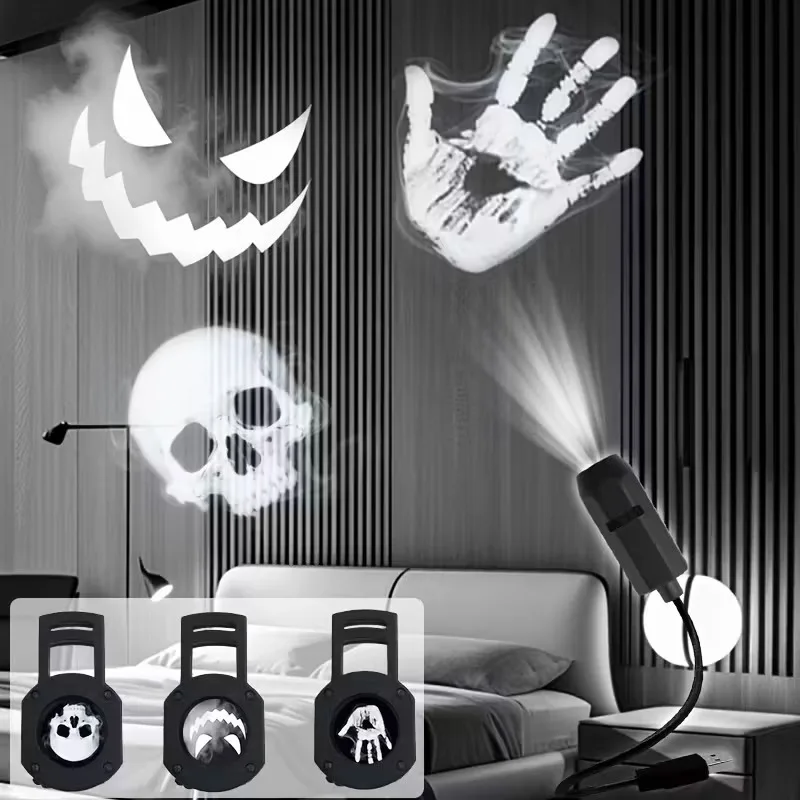 

Проекция дымового лицаЛегкий с рисунком черепа и ладони360 ° Вращающийся светодиодный USB-ночник для гостиной, Хэллоуин, Рождественский декор