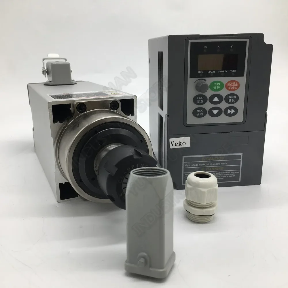 1.5KW 2HP ER20 1mm-13mm 220V 18000RPM AC Spindle Motor Air Cooled Ceramic Bearing with 1PH To 3PH VFD Inverter for CNC Router