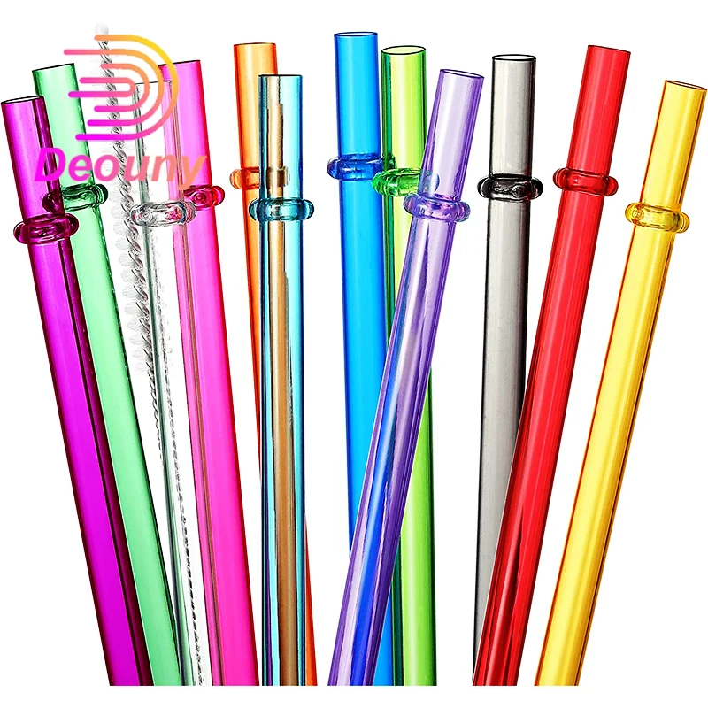 

DEOUNY 24PCS Reusable Straws With 4 Cleaning Brushes Hard Plastic Straws Translucent Replacement Drinking Straws