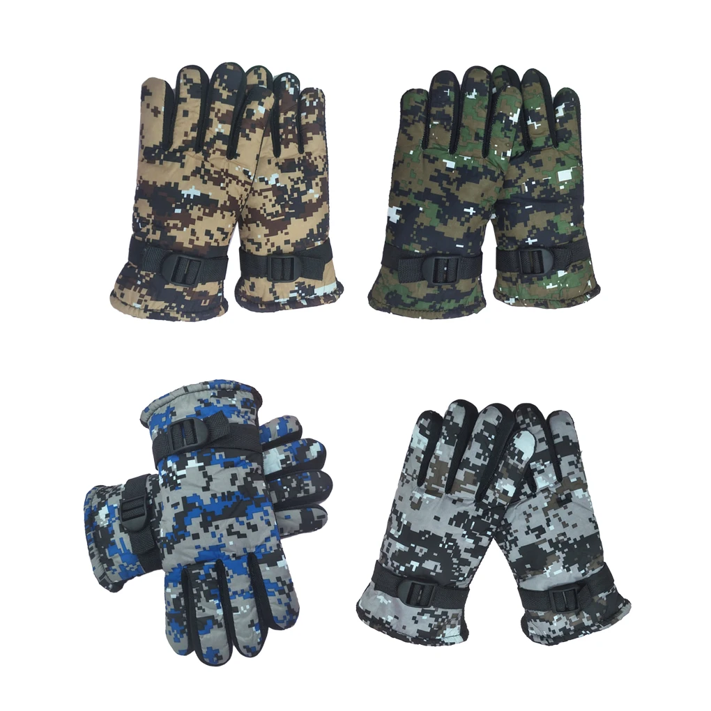 

Kids Gloves Waterproof Ski Mittens Camouflage Adjustable Girls Boys Windproof Skiing Glove for Outdoor Skating Green