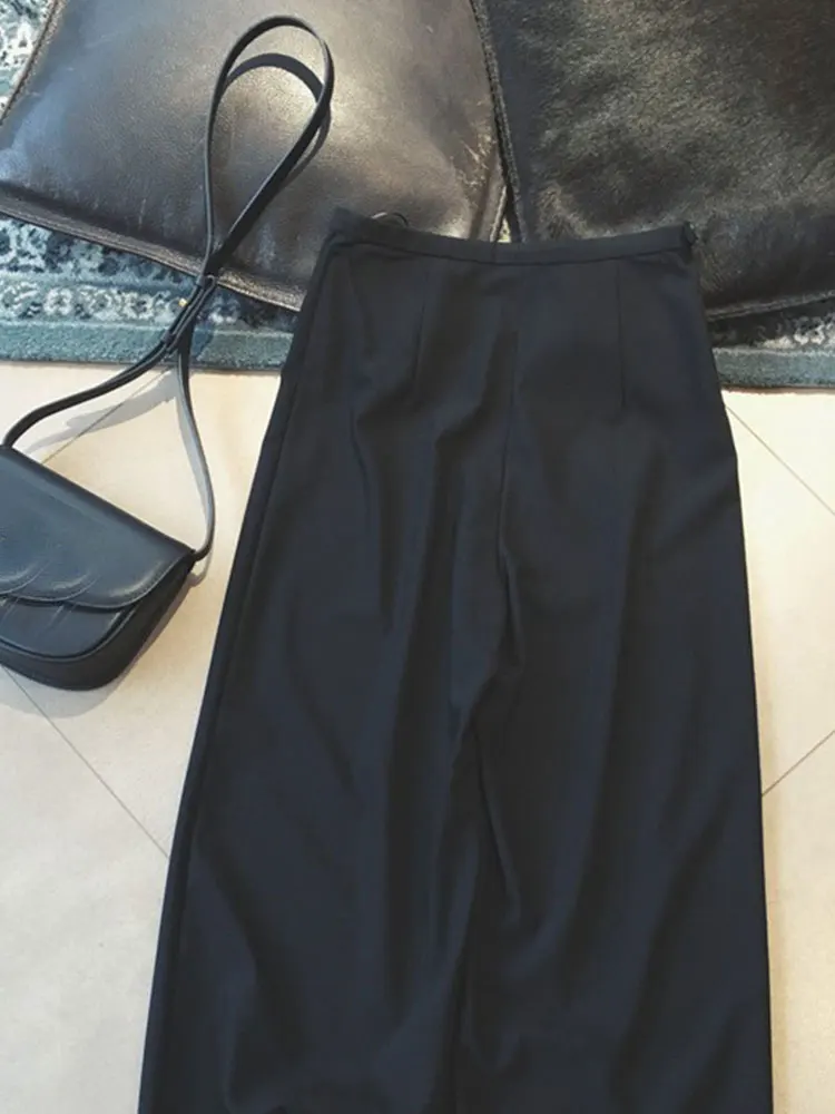 ارتفاع الخصر مستقيم الساق بلا واسعة الساق السراويل النسائية تصميم مميز عارضة السراويل تأثير التخسيس Faionable #5