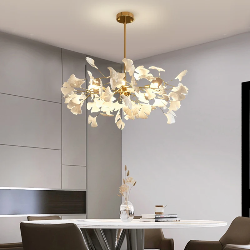 Nordic Ceramic LED Chandeliers Can Be Used For Living Rooms, Dining Rooms, Modern Ginkgo Leaf Lamp, And Room Decoration Lights