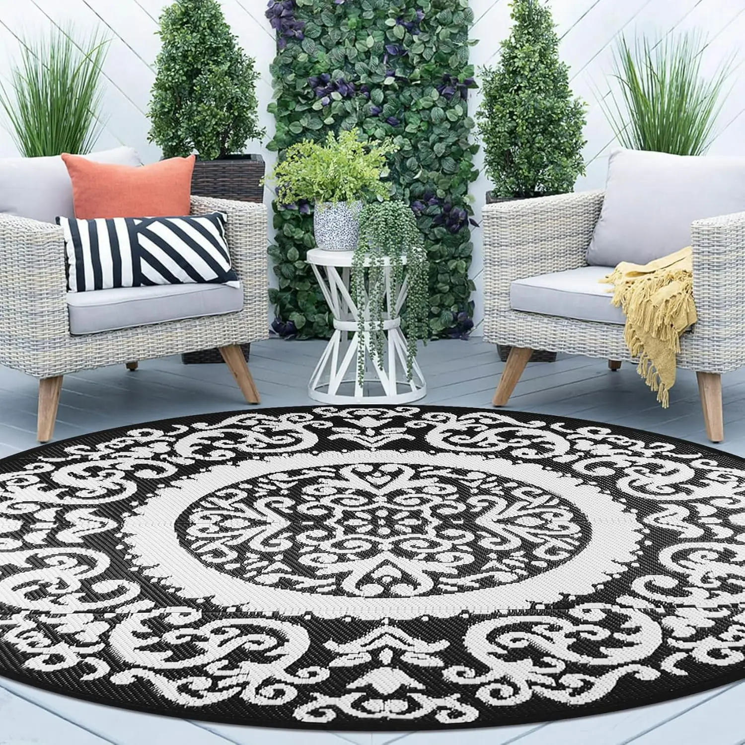 

Round Outdoor Rugs 8ft Black Patio Rugs Clearance Reversible Plastic Straw Rugs Waterproof Lightweight Outdoor Rugs Portable