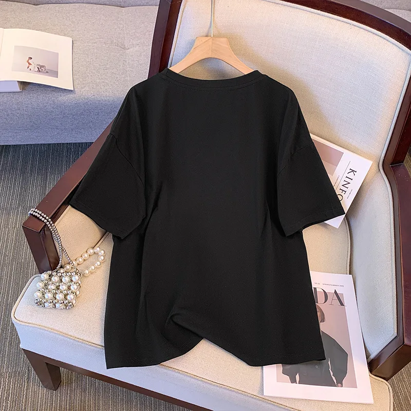 150Kg Plus Size busto da donna 162 estate manica corta allentata High Street t-shirt Oversize o-collo Top nero 6XL 7XL 8XL 9XL 10XL