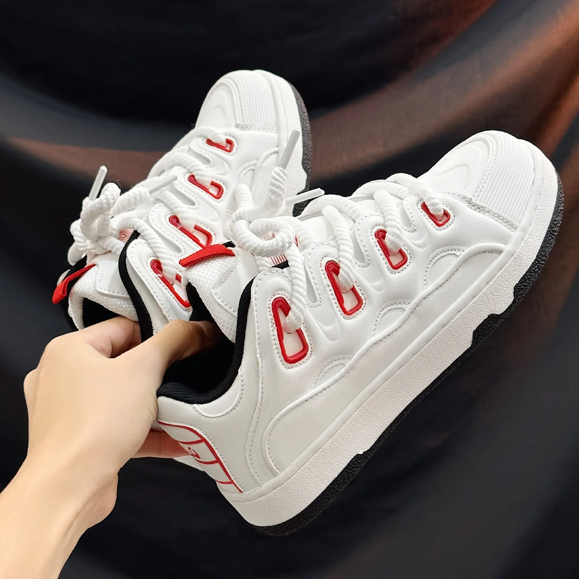 Autumn Winter Shoes Same Style for Men Women Couple Flat Lace Up Sneakers Versatile Walking Casual Sport Board Shoes White 36-45